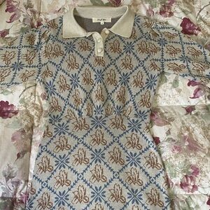 LIKE NEW Simple Retro Ariana Floral Patterned Midi Knitted Dress XS Beige